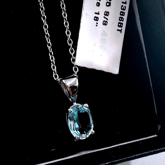 Jewelry - 925 Sterling Silver 1 Carat Swiss‎ Blue Topaz Oval Cut 18" Chain Necklace